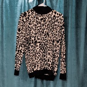 Calvin Klein Black and Cream Animal Print Turtleneck Sweater